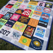 Load image into Gallery viewer, Twin-size-Volleyball-T-shirt-Quilt-by-Julie-Moss-Replay-Quilts