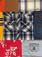Load image into Gallery viewer, Close-up-children-western-shirt-denim-jeans-clothing-in-Memory-Quilt-by-Julie-Moss-Replay-Quilts