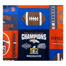 Load image into Gallery viewer, Close-up-pieced-football-in-Meduim-Throw-T-shirt-Quilt-by-Julie-Moss-Replay-Quilts