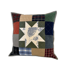 Load image into Gallery viewer, Patchwork-Star-Quilted-made-from-clothing-Memory-Pillow-Replay-Quilts-made-by-Julie-Moss