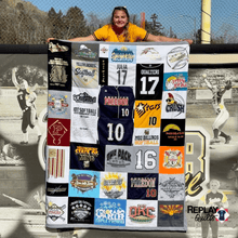 Load image into Gallery viewer, Girl-with-College-Softball-T-shirt-Quilt-by-Julie-Moss-of-Replay-Quilts
