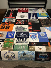 Load image into Gallery viewer, Lacrosse + Swim Team - T-shirt - on - bed - Quilt - Julie - Moss - Replay - Quilts