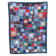 Load image into Gallery viewer, large-Throw-Patchwork-squares-and-Stars-made-from-Clothing-Memory-Quilt-Replay-Quilts