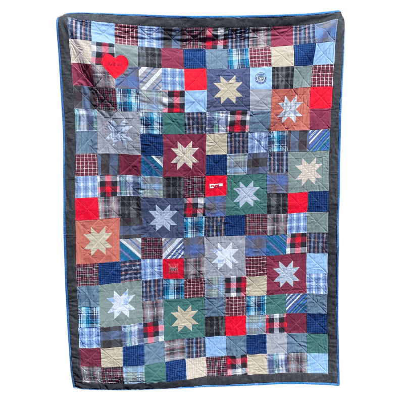 large-Throw-Patchwork-squares-and-Stars-made-from-Clothing-Memory-Quilt-Replay-Quilts